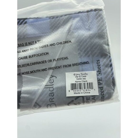 Vera Bradley ALPINE CHECK Zip ID Case Blue & Black Checkered NWT - Picture 3 of 6